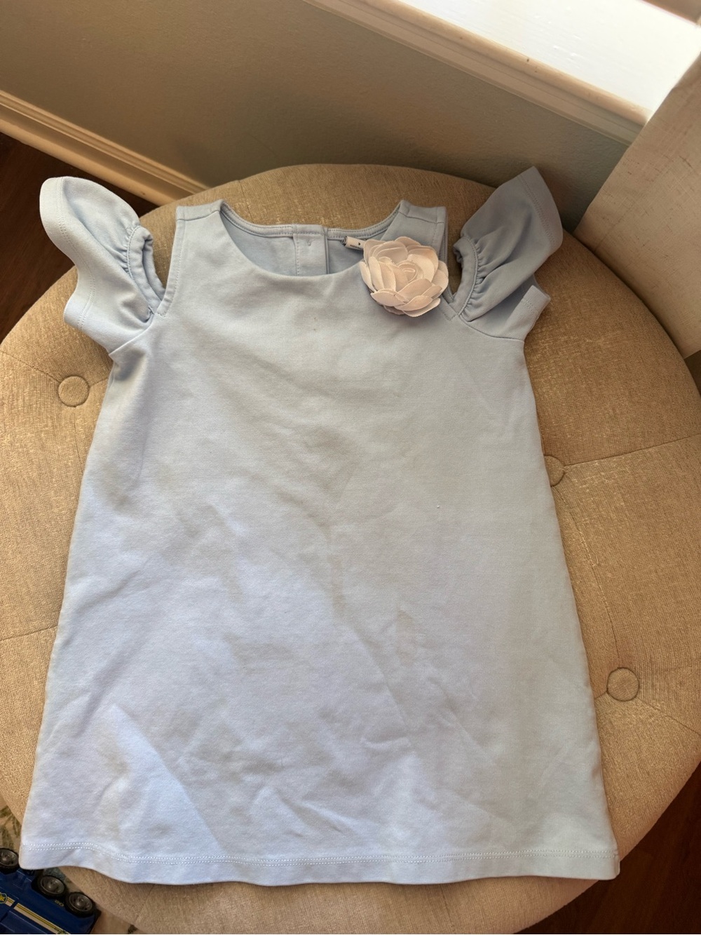 Light Blue Girls' Dress with Flower Accent